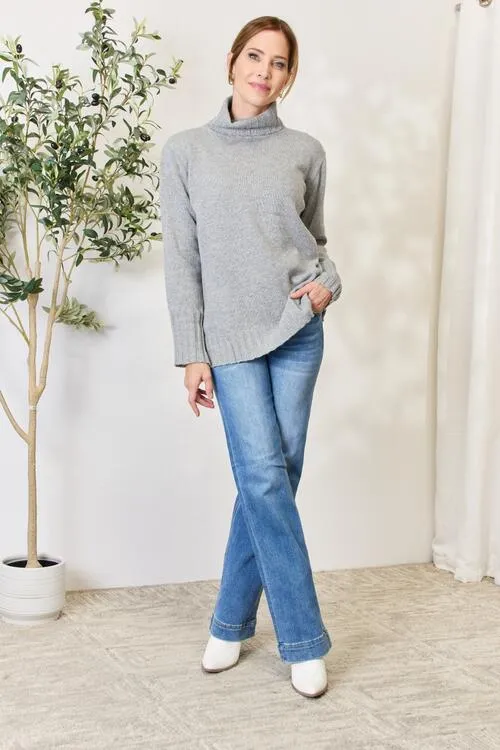 Full Size Turtleneck Long Sleeve Slit Sweater