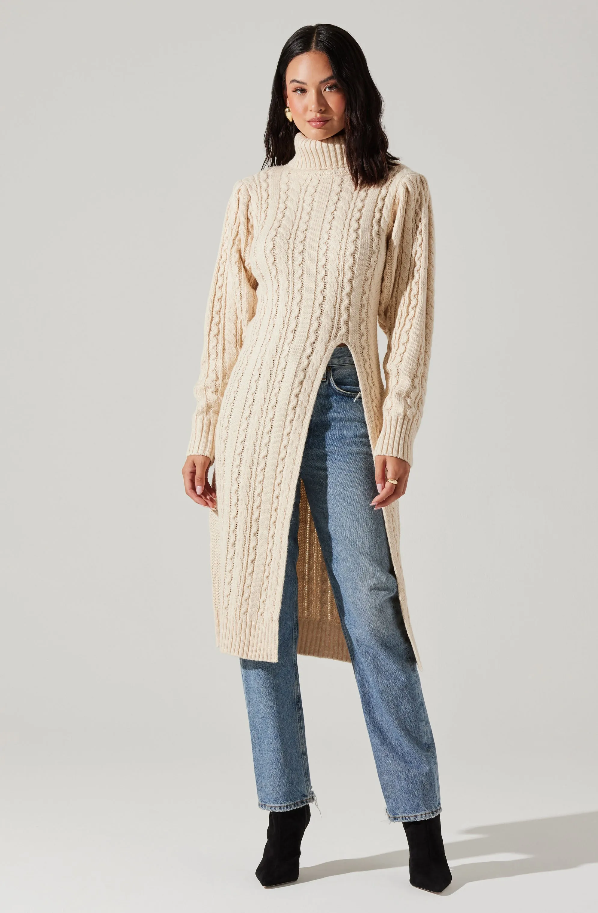 Hi Slit Cable Knit Sweater