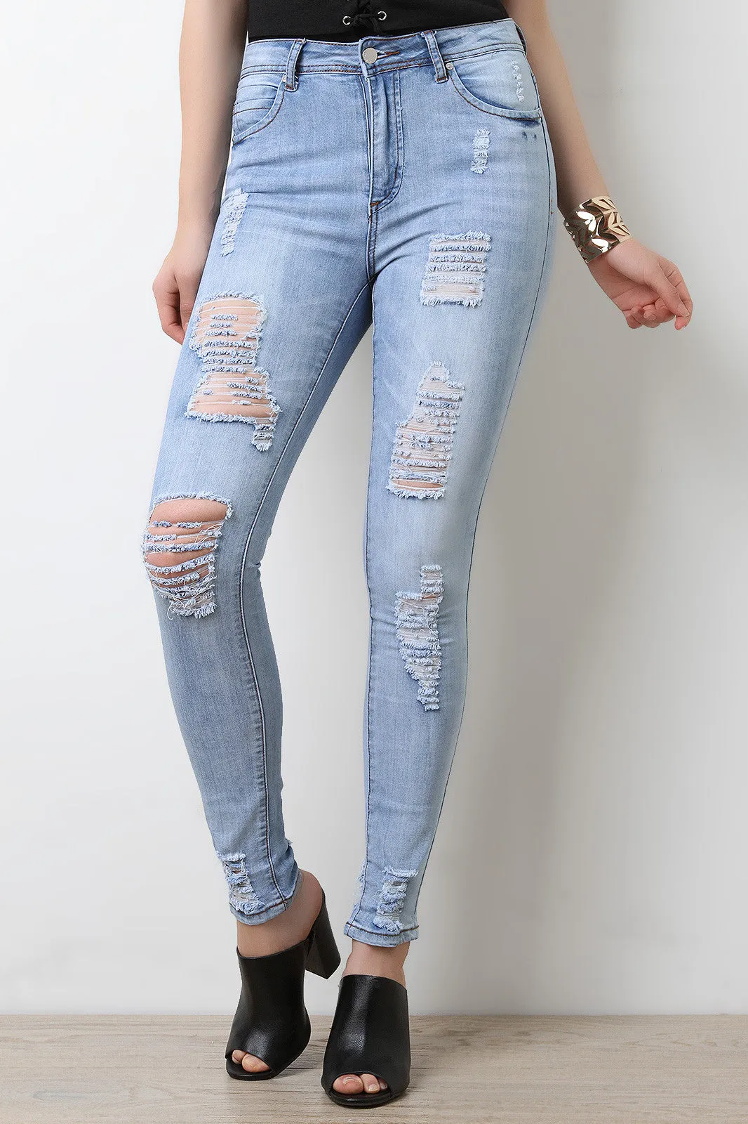 High Waisted Distressed Skinny Jeans