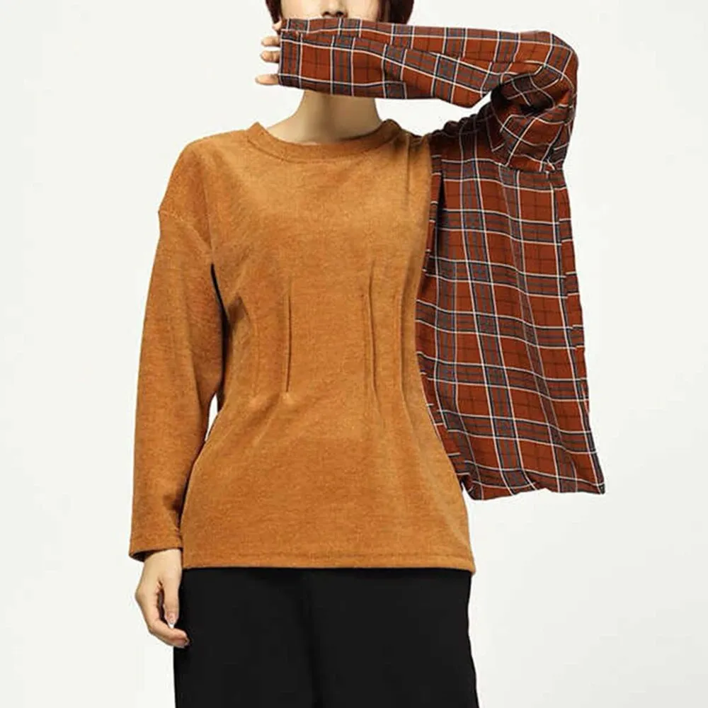 Hit Color Pullover Knitting Sweaters For Women Round Neck Batwing Sleeves Patchwork Plaid Casual Sweater Female