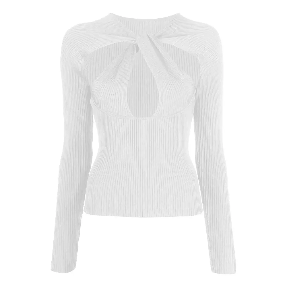 Hollow Out Sexy Knitting Sweaters For Women Round Neck Long Sleeve Pullover Slimming Casual Sweater Female Autumn Fashion