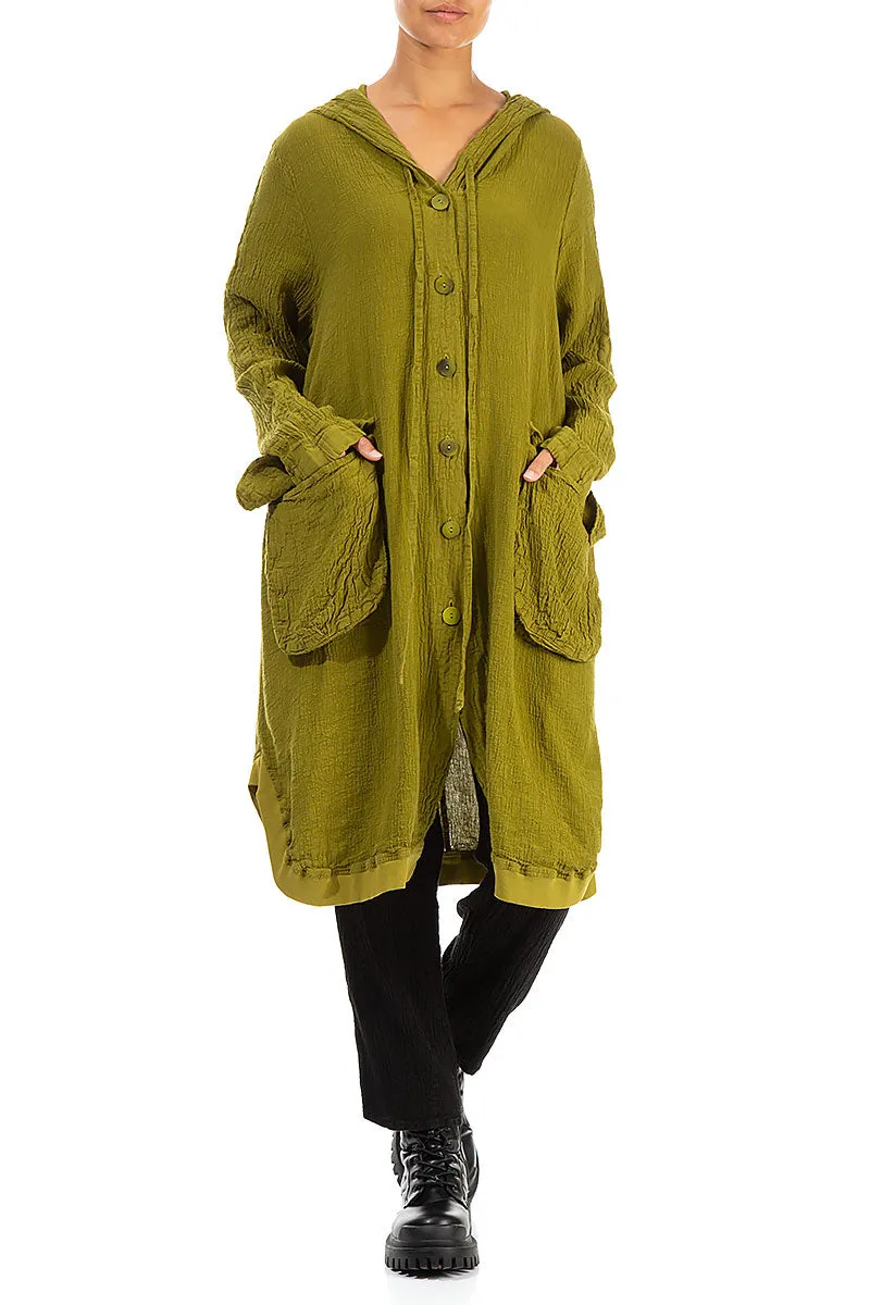 Hooded Oversized Golden Lime Linen Viscose Jacket