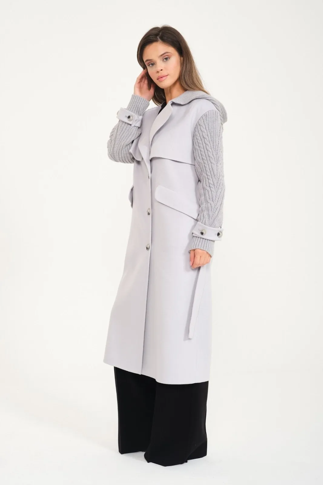 Ice Grey Wool Long Coat