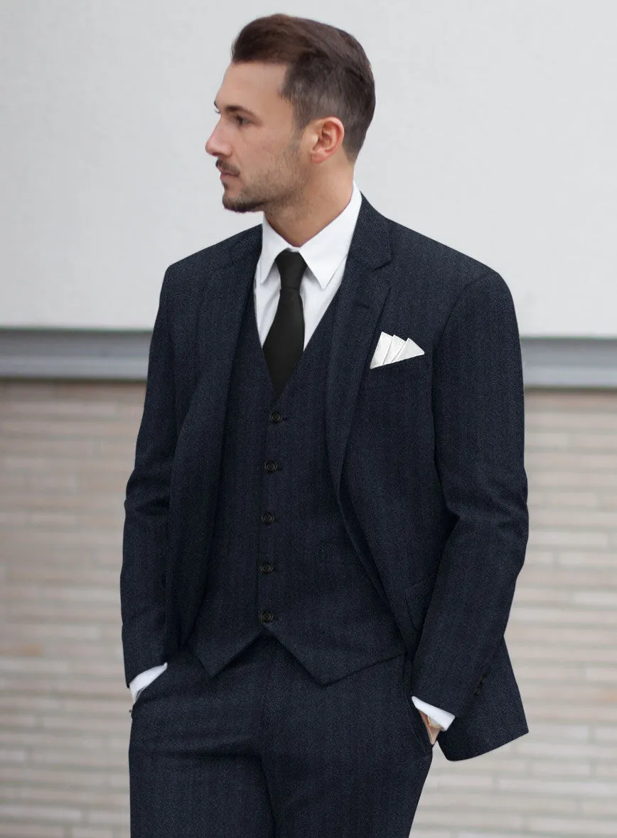 Italian Dark Blue Herringbone Flannel Suit