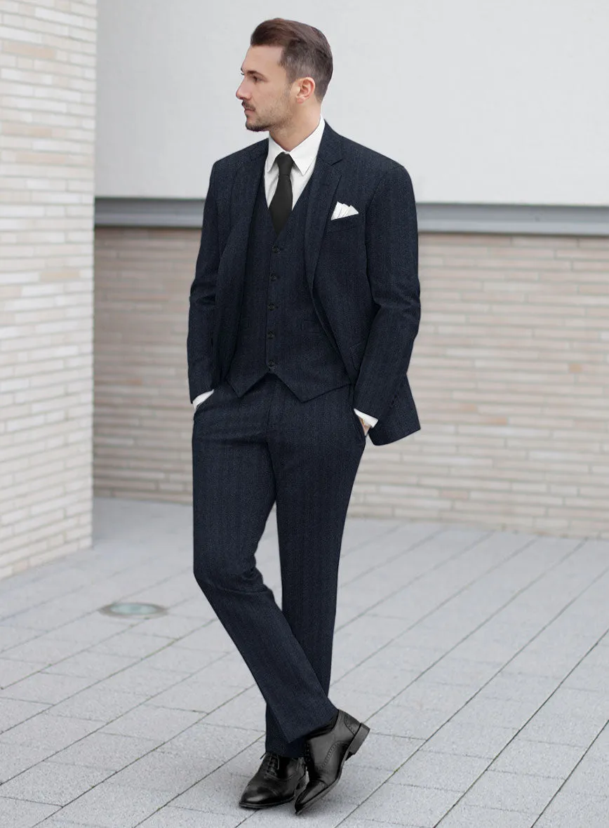 Italian Dark Blue Herringbone Flannel Suit