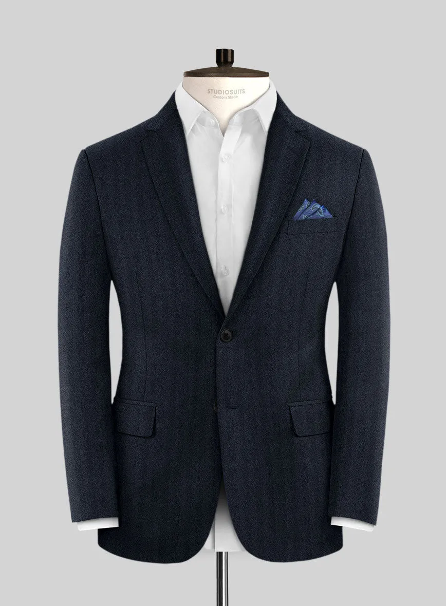 Italian Dark Blue Herringbone Flannel Suit