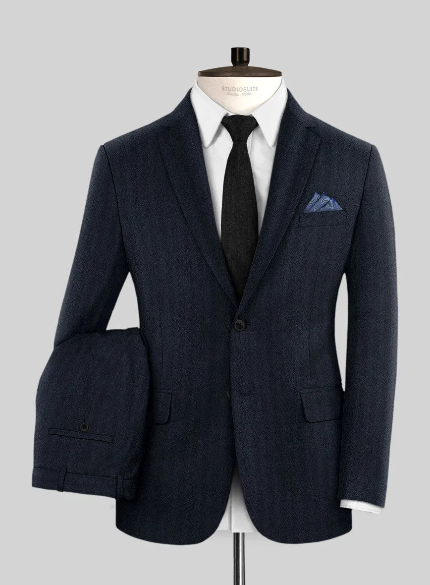 Italian Dark Blue Herringbone Flannel Suit