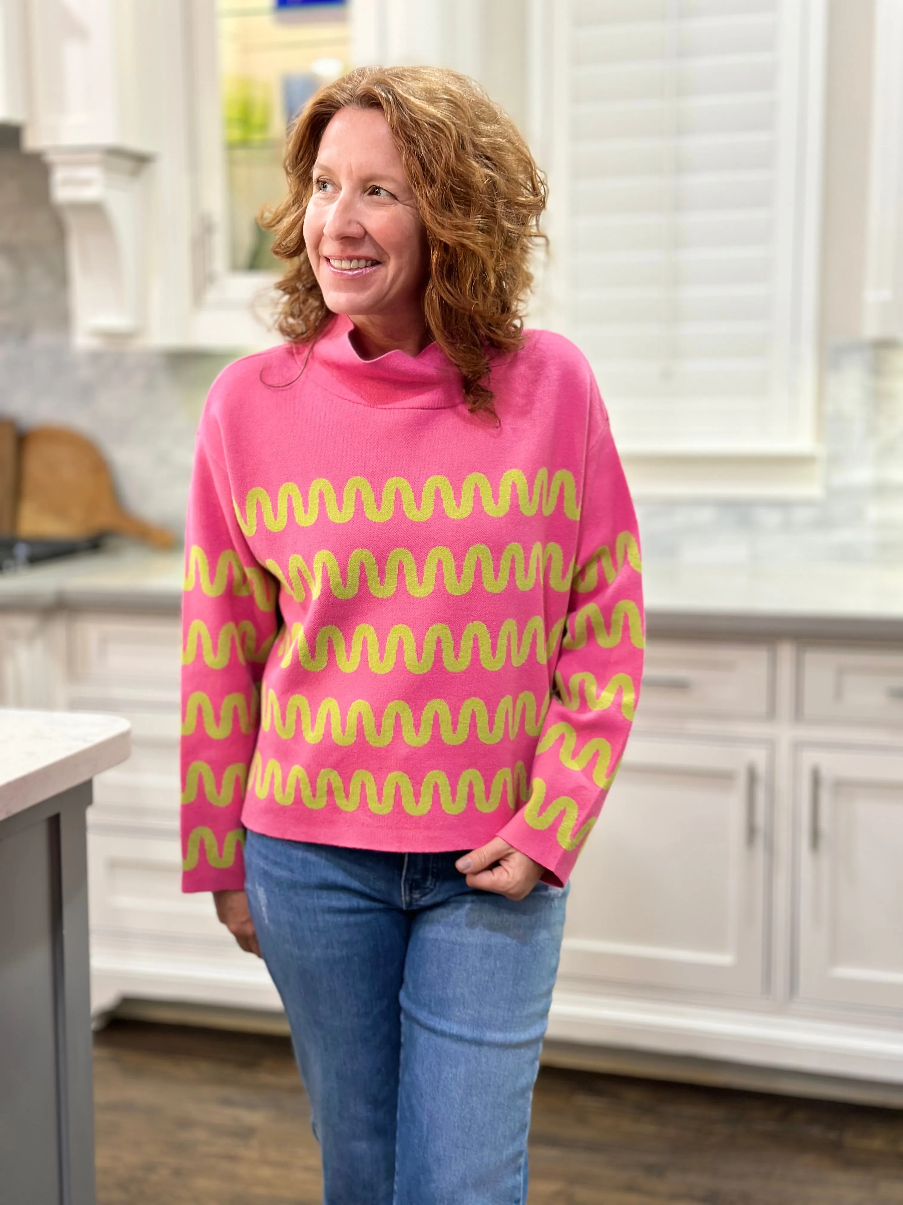 Ivy Jane Squiggle Sweater in Hot Pink