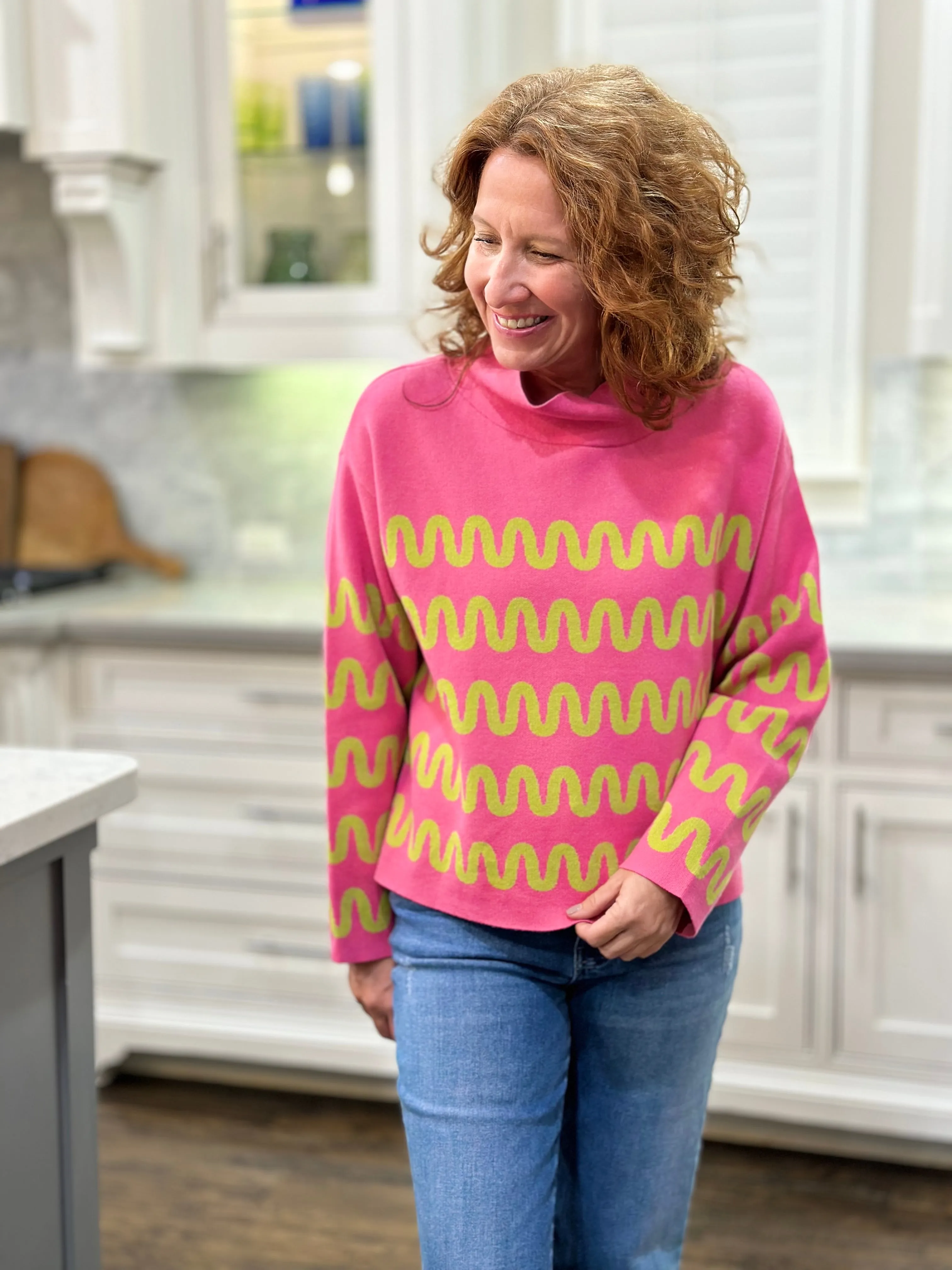 Ivy Jane Squiggle Sweater in Hot Pink