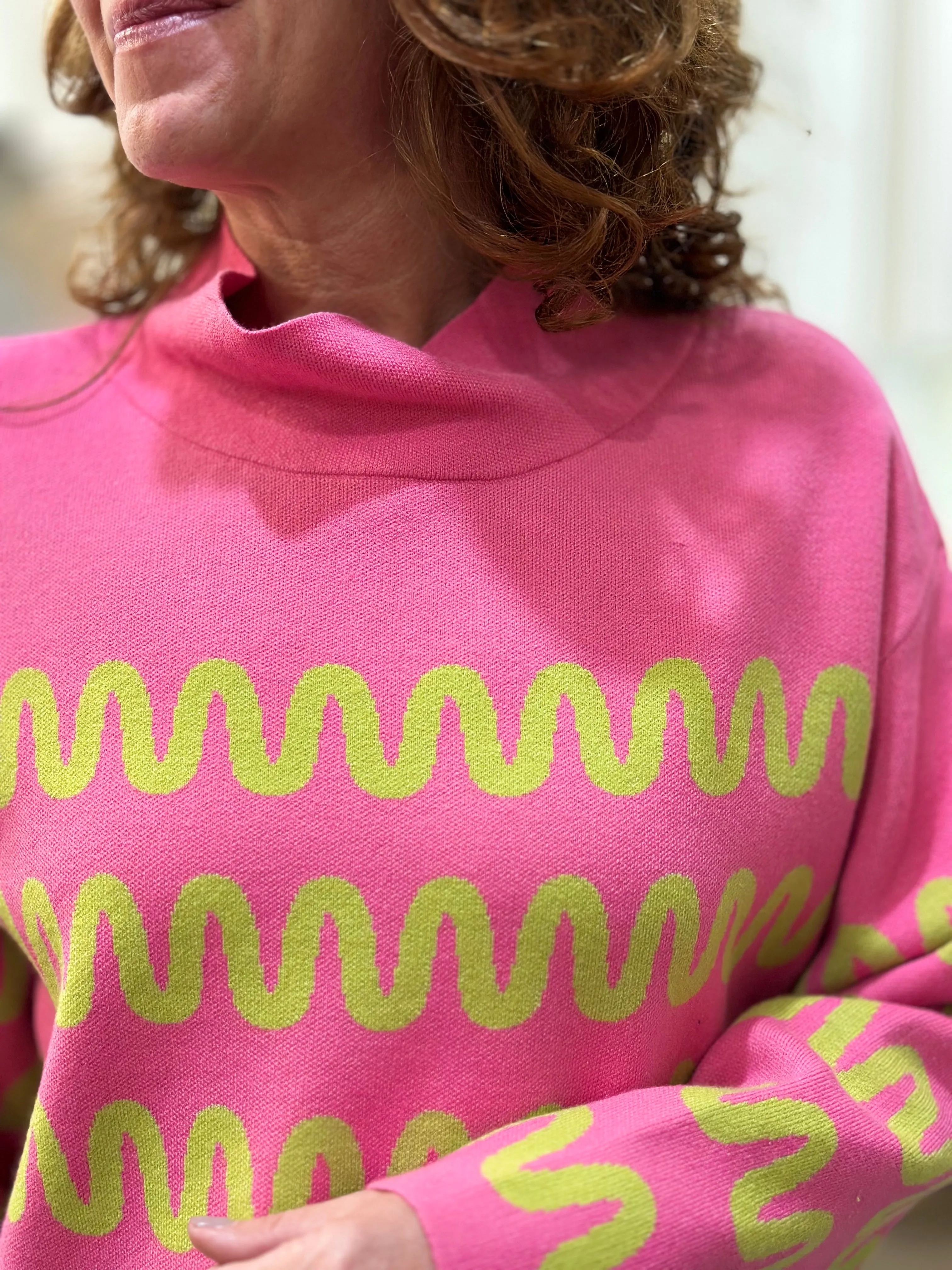 Ivy Jane Squiggle Sweater in Hot Pink