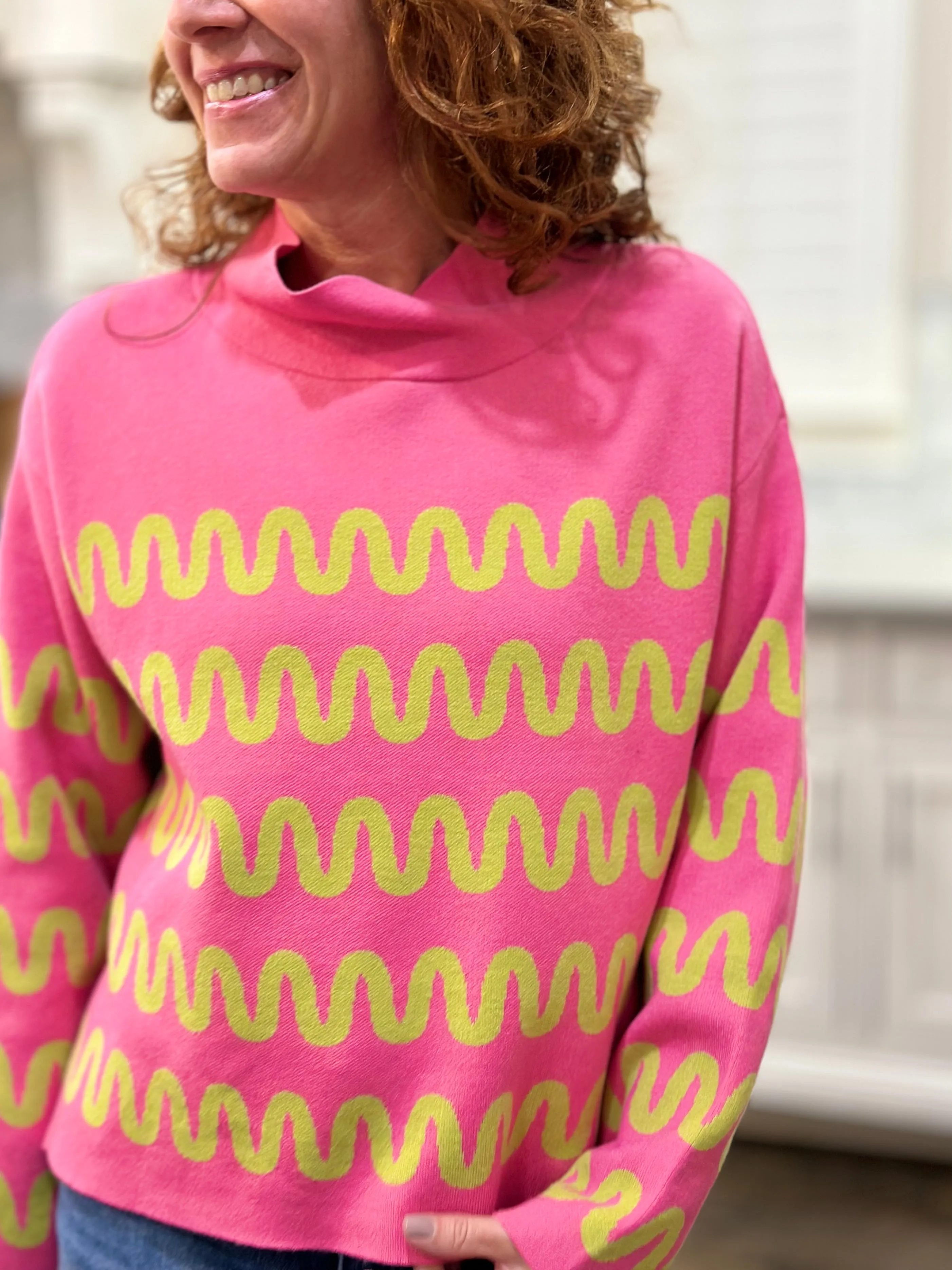 Ivy Jane Squiggle Sweater in Hot Pink