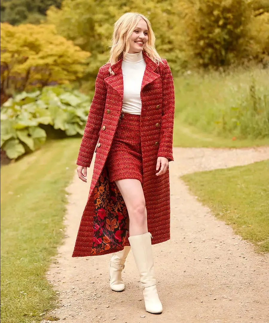 Joe Browns 8 Burnt Orange Maya Tweed Maxi Coat