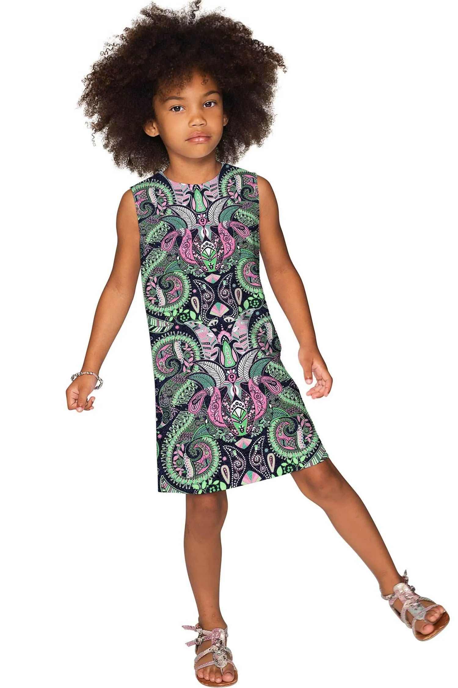 Jumanji Adele Grey Printed Sleeveless Spring Shift Dress - Girls