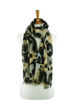 Khaki Leopard Print Wool Shawl