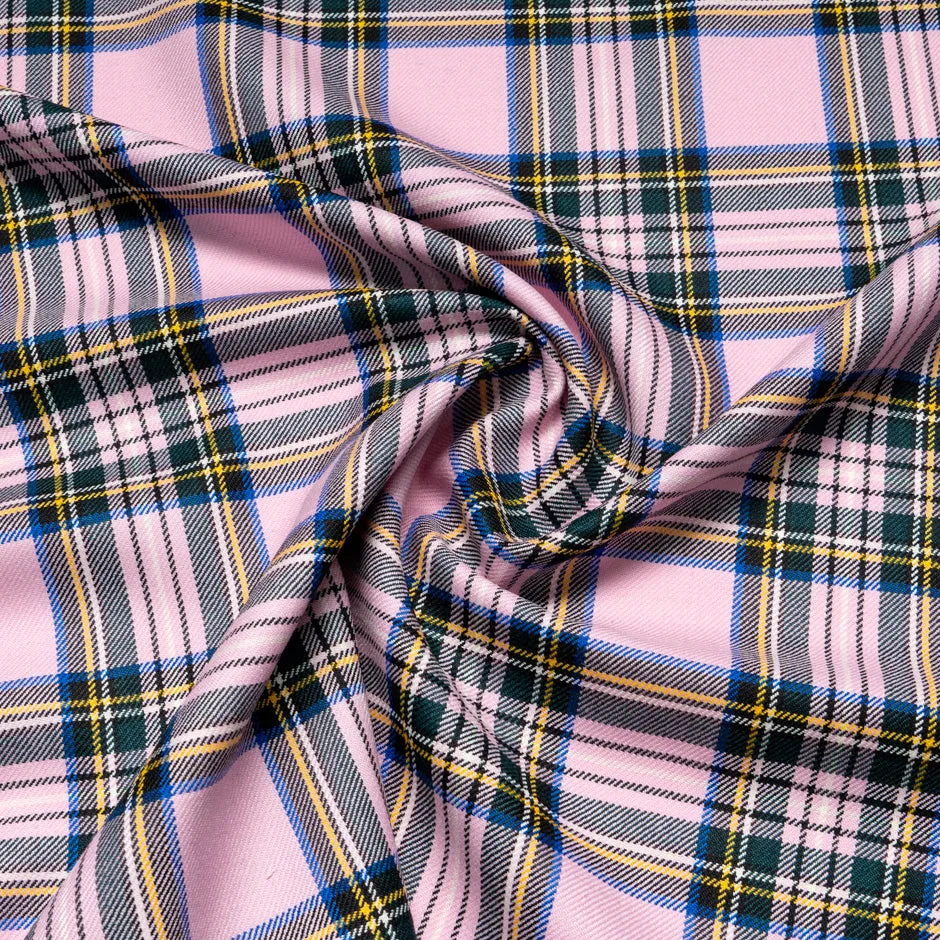 Multi-Coloured & Baby Pink Pure Wool Tartan