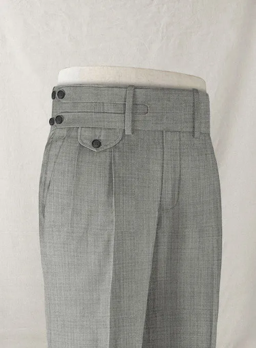 Napolean Sharkskin Light Gray Double Gurkha Wool Trousers