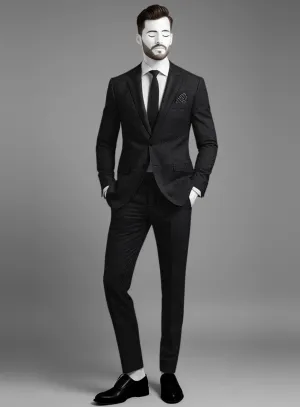 Napolean Stone Black Wool Suit