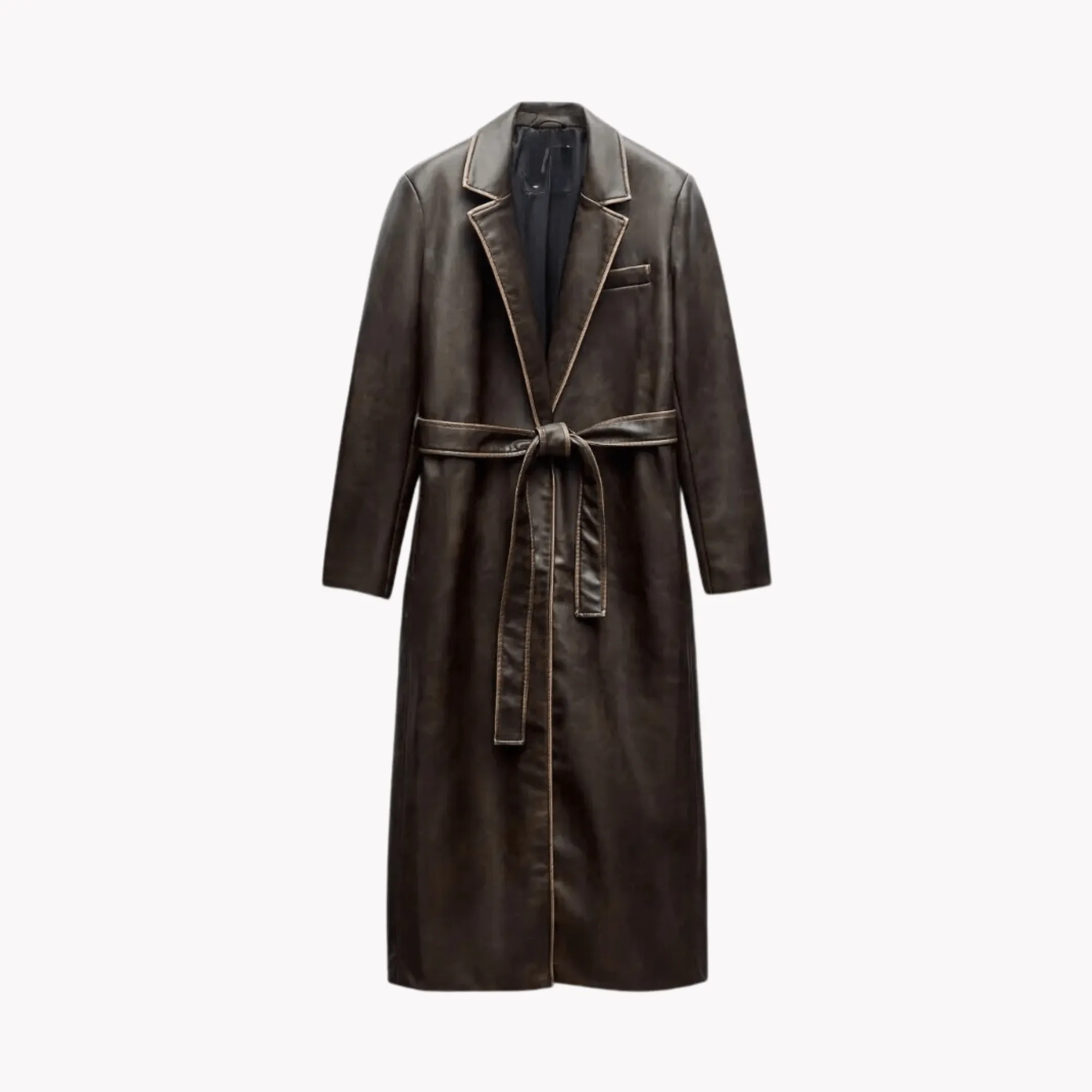 Pre Order:  Classic Faux Leather Aged-Effect Coat