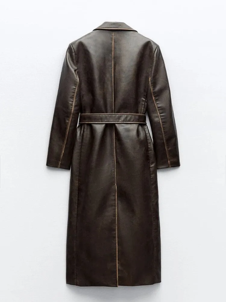 Pre Order:  Classic Faux Leather Aged-Effect Coat