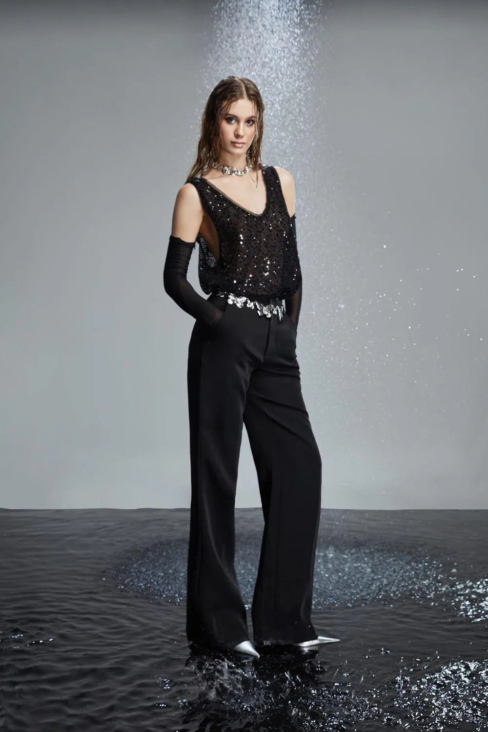 Regina Straight Wide Leg Wool Floor Length Trousers