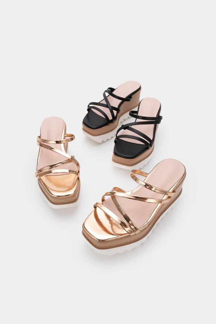 STRAPPY UPPER WITH PLATFORM WEDGE HEEL SLIDE