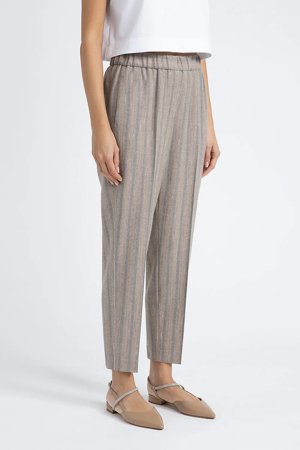 Stretch wool flannel trousers with elastic band