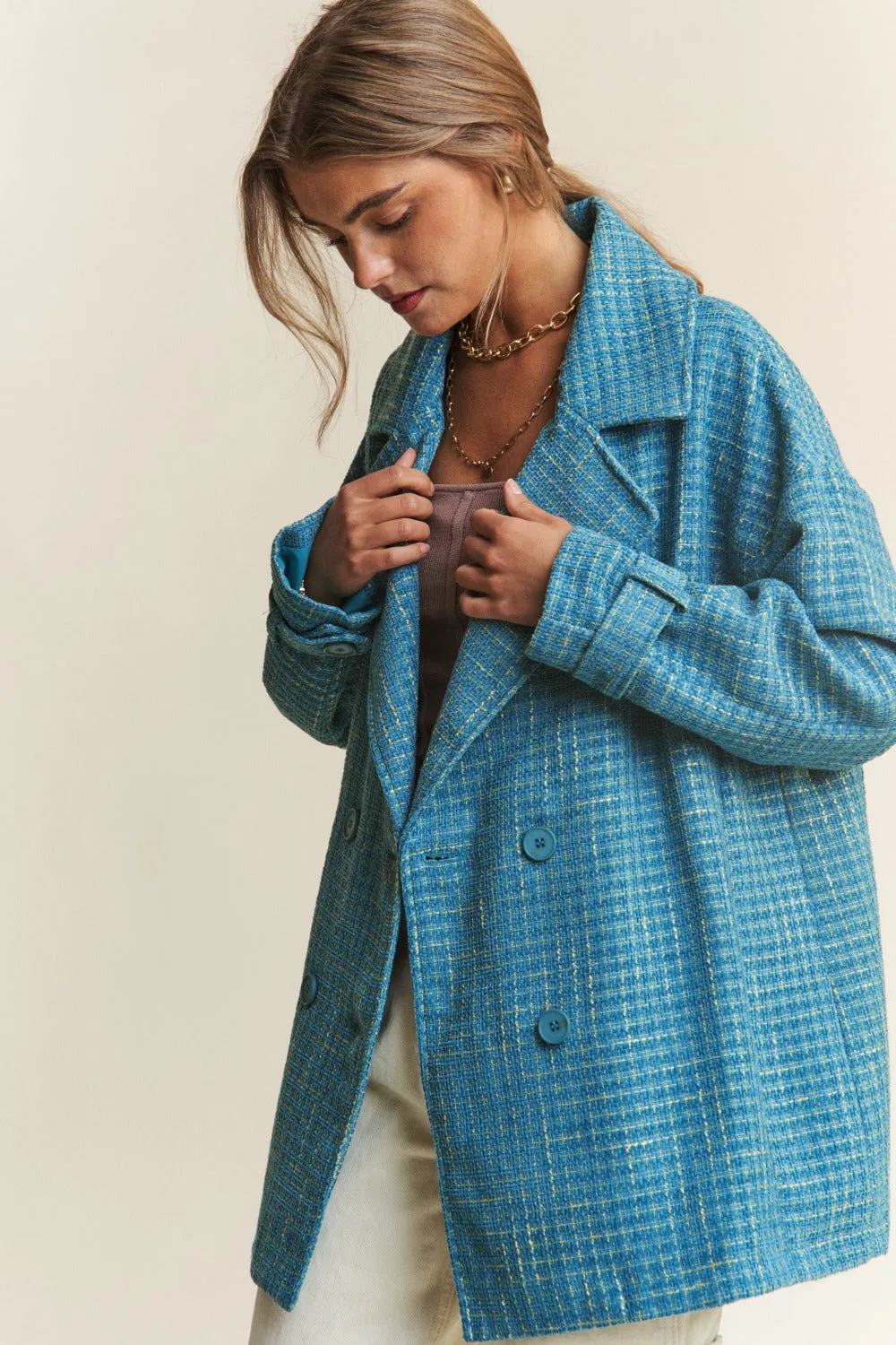 Tweed Double-Breasted Long Sleeve Coat