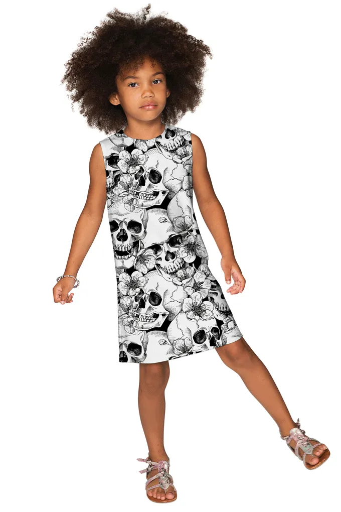 White Witch Adele Skull Print Halloween Trendy Shift Dress - Girls