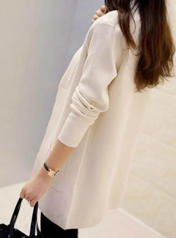 Women Long Cardigan Korean Slim Pocket Loose Knit Sweater