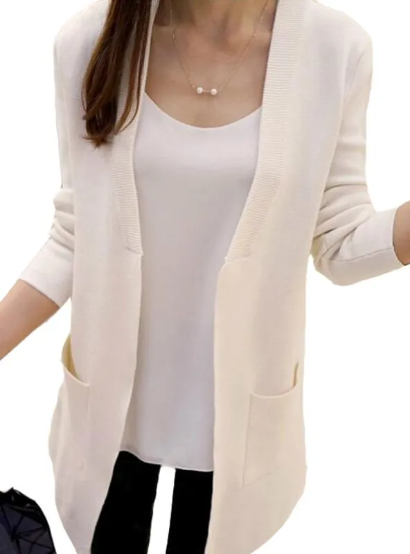 Women Long Cardigan Korean Slim Pocket Loose Knit Sweater