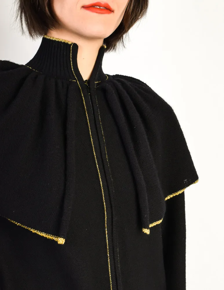 Yves Saint Laurent Vintage Black Capelet Collar Knit Sweater Jacket